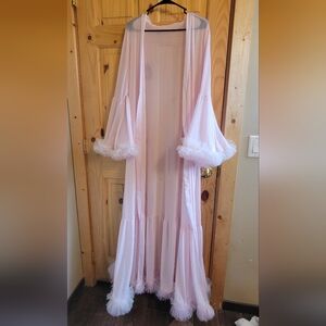 Elegant Pink Sheer Robe with Ruffle Trim
